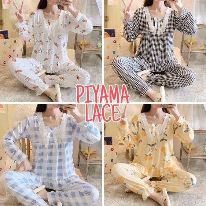Piyama Lace Wanita Import Set Baju Tidur Korea Setelan Santai Daily