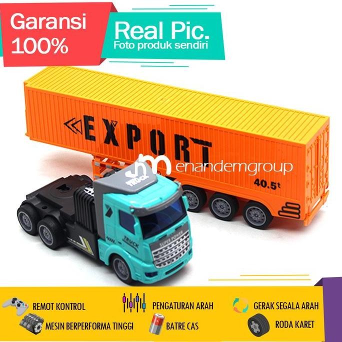 DF100 - Mainan Mobil Remot Kontrol RC Truk Kontainer Gandeng Trailer Cargo Batre Cas