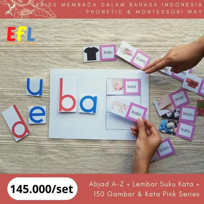 TERBARU - Montessori Abjad A-Z - Flash Cards - Lembar Suku kata + 150 Kata