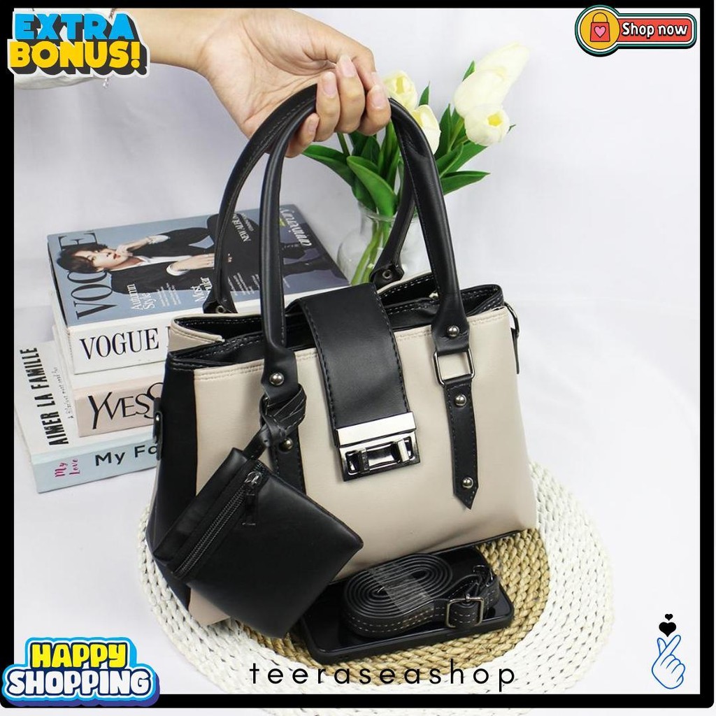 Diskon Kemerdekaan Luna Aura Tas Selempang Jinjing Wanita Olive 3 Ruang Polos Free Dompet Koin Tas K