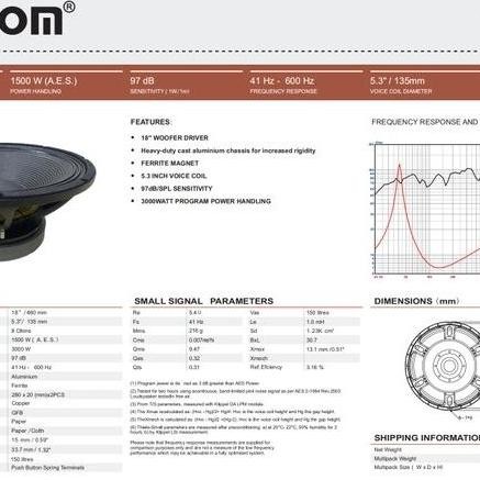 SPEAKER WISDOM 18 DF 1500 / 18 DF1500 / 18DF1500 18 INCH DOBEL MAGNET