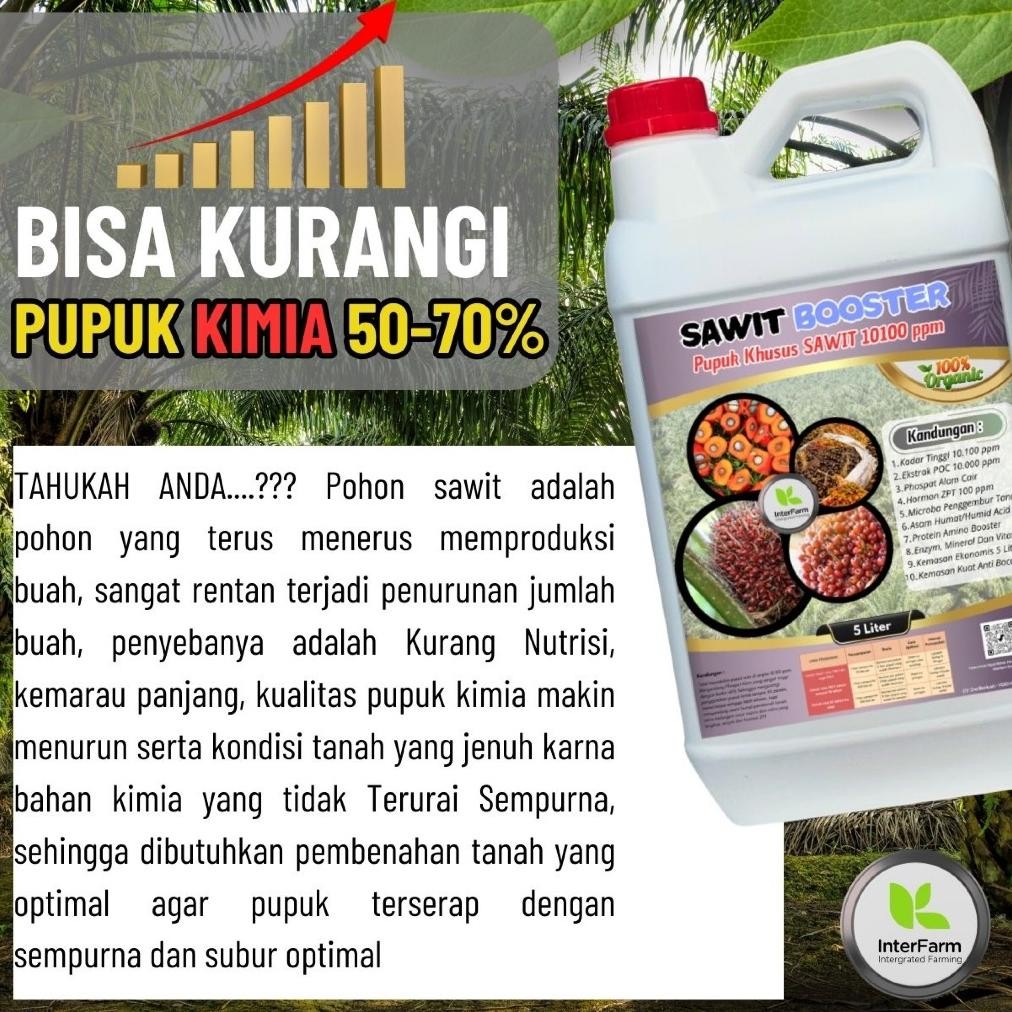 Pupuk Sawit Agar Buah Lebat Plus Tricoderma, Microba, Zpt, Pupuk Booster Sawit Cepat Berbuah 5 Liter