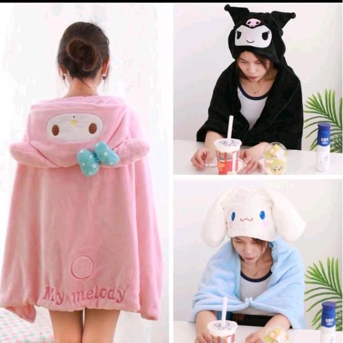 Selimut Hoodie Jubah Selimut Anak-Dewasa Sanrio My Melody Kuromi Cinnamoroll