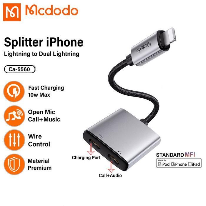 Mcdodo Kabel Converter Splitter Lightning Iphone To Dual Lightning Open Mic Adapter Cable Dongle 556