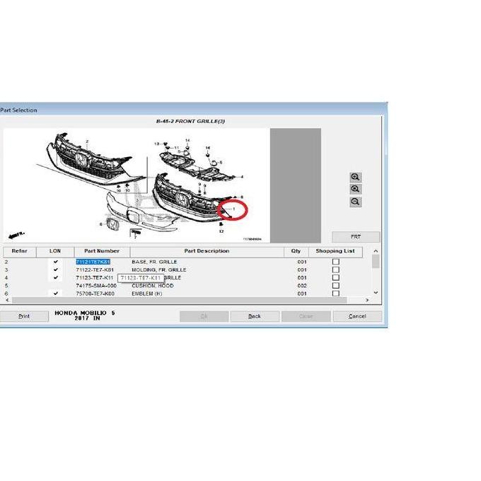 Base Grill Mobilio RS 2017-2020 Genuine