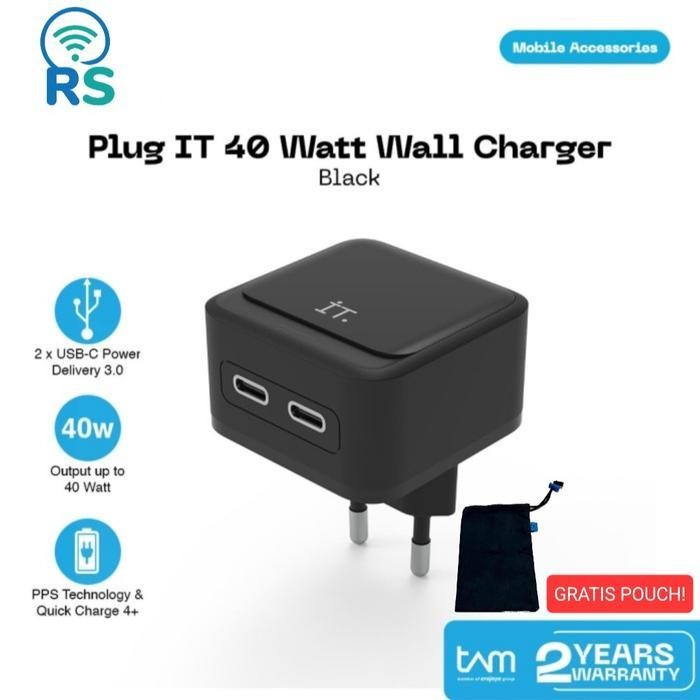 Plug It 40 Watt Wall Charger 2X Port Usb-C Pd3.0 Up To 40W Macbook Air Termurah Best Quality 100% Or