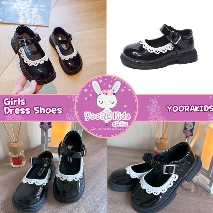 Yoorakids Sepatu Anak Perempuan Warna Hitam Pantofel Untuk Gadis Lucu Kulit Import Flat Shoes Glossy