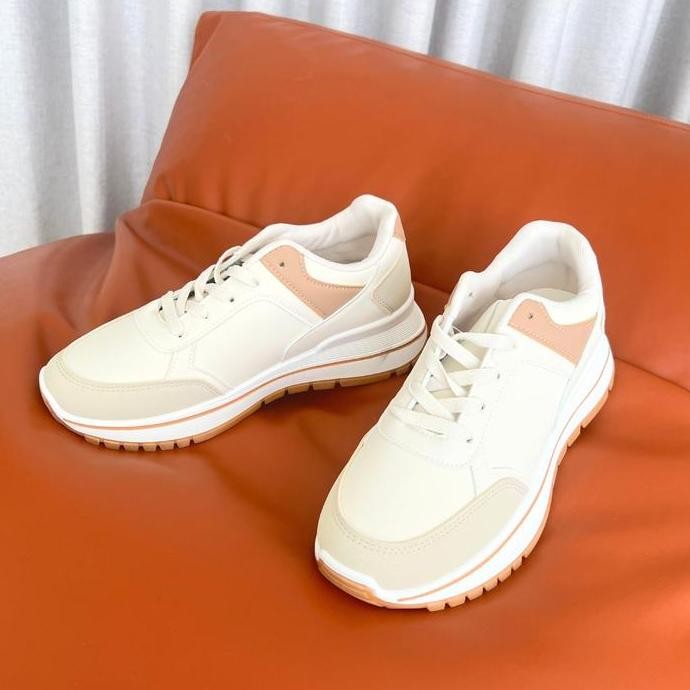 Laviola 4622 Lsy - Sepatu Sneakers Casual Wanita Beige Dan Grey Shoes Kasual