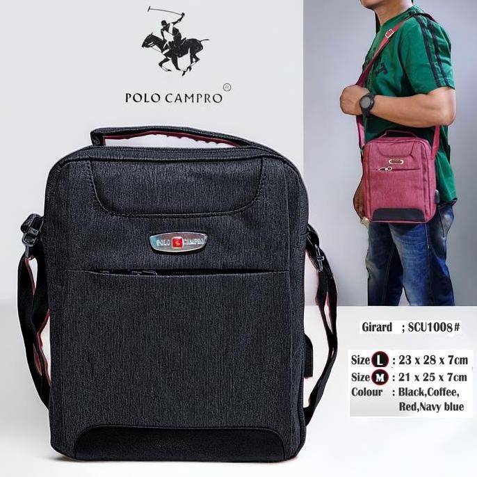 New Tas Selempang Polo Campro Tebal Import  Slingbag Pria Ukuran L Dan M Dengan Port Usb #1006