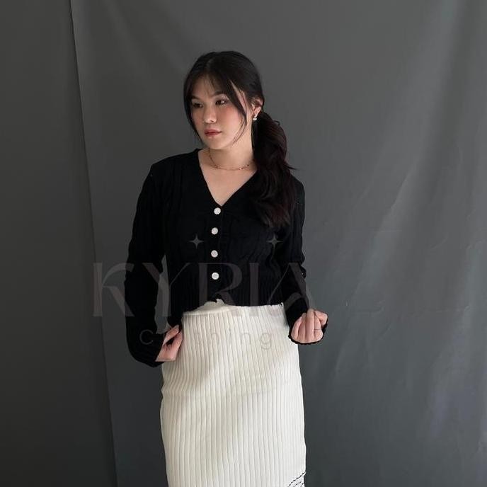 Soya Outer - 26025 Kardigan Kancing Sbaris Kerah V Gaya Baru 2024, Sweteer Lengan Panjang Pola Rami 