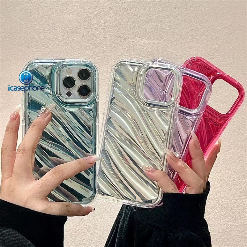 Case For iPhone 14 15 16 Pro Max Silicone Phone Case Dazzle Wave Shiny Hologram Color TH185