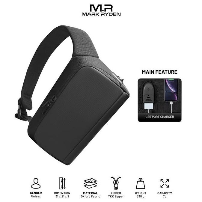 Mark Ryden MR8893 Crossbody Shoulder Bag - Tas Selempang Sling - BLACK