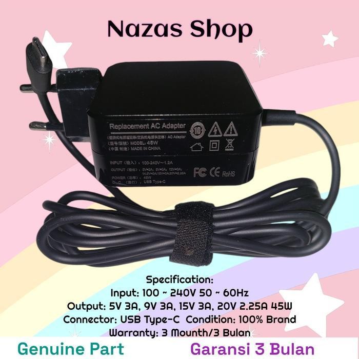 Adaptor Charger Acer Chromebook C733 C733T Usb Type C 45W Original