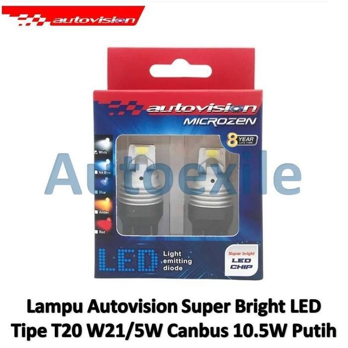 Autovision Super Bright Led T20 W21/5W Canbus 10.5W White Putih Original Lampu Rem Mobil Colokan Pip