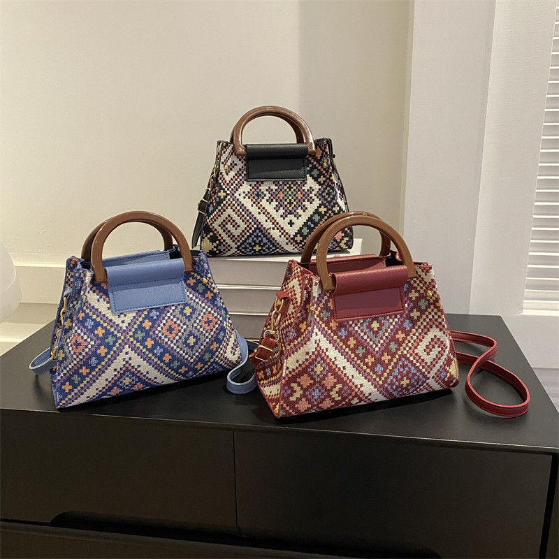 Ethnic Style Bag Trendy Commuting Chic Plaid Handbag