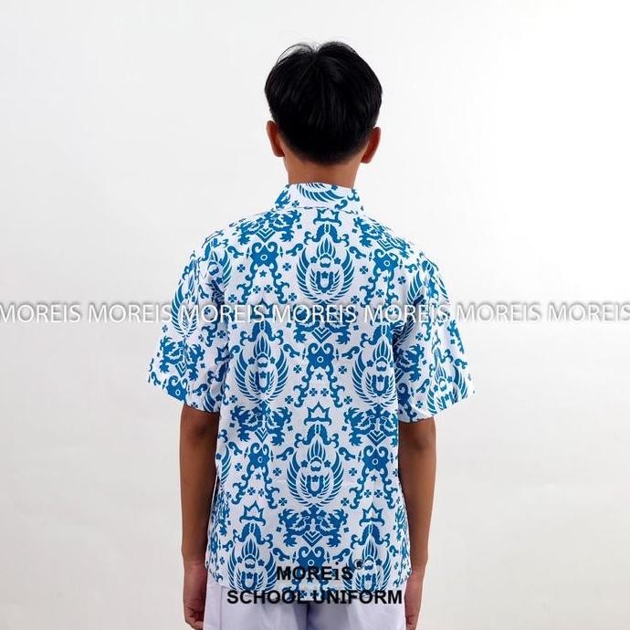 (Expert) Seragam Batik Garuda Pendek Biru SD/MI/TK/PAUD