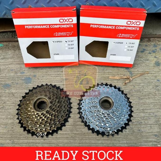 Freewheel Sprocket Gir Gear Megarange Susun Belakang OXO 9 Speed 13-36T Drat Ulir Sepeda Gunung MTB