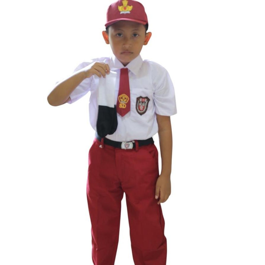 seragam sekolah fulst setlan baju pendek  dan celana panjang merah SD Kemeja Setelan Fashion LS
