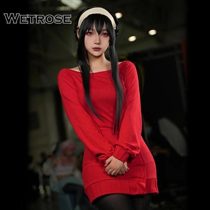 Ready  WetroseSpy X Family Yor Forger Daily Red Top Cosplay Costume Dress Sweater Set Wanita