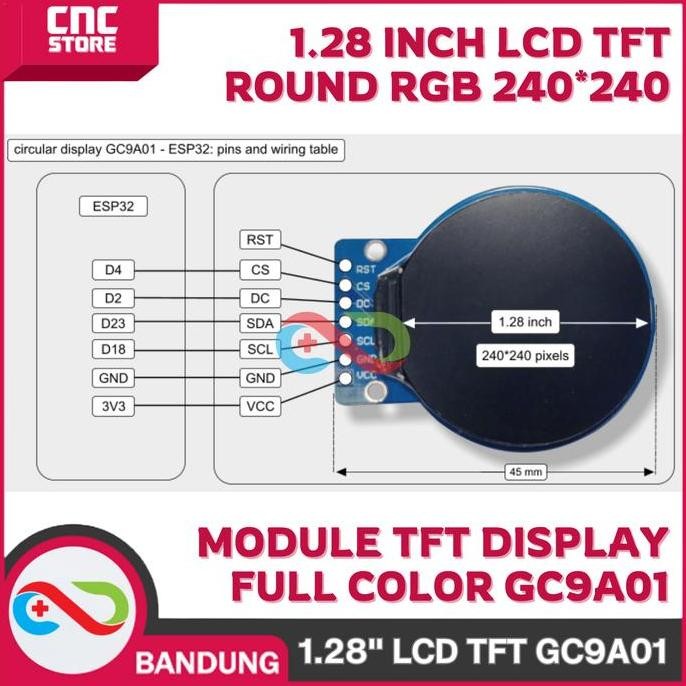 Modul Tft Display 1.28 Inch Lcd Round Rgb 240*240 Gc9A01 Full Color Baru