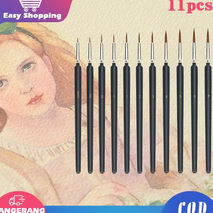 11Pcs Paint Brush Set Kuas Lukis R Kuas Lukis Cat Air Set Tip Nylon Bulat Satuan