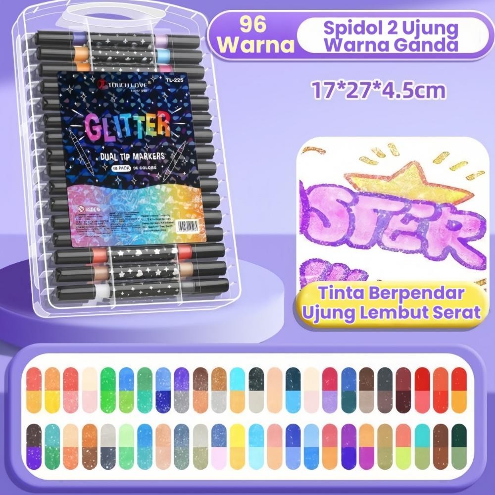 Set Pena Glitter Dualtip Spidol Gel GLITTER UJUNG GANDA 2 Warna dengan Kepala Ganda