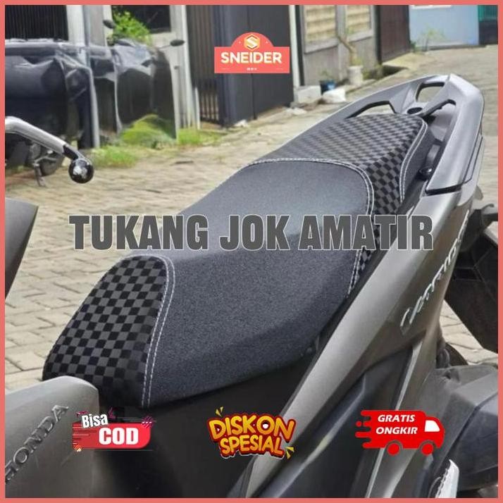fg-80 m-4 h-4 Kulit Jok Motor Jahit Tengah/3Jahitan Amplas Sbtech Kombinasi Catur Kotak Kotak Kulit 
