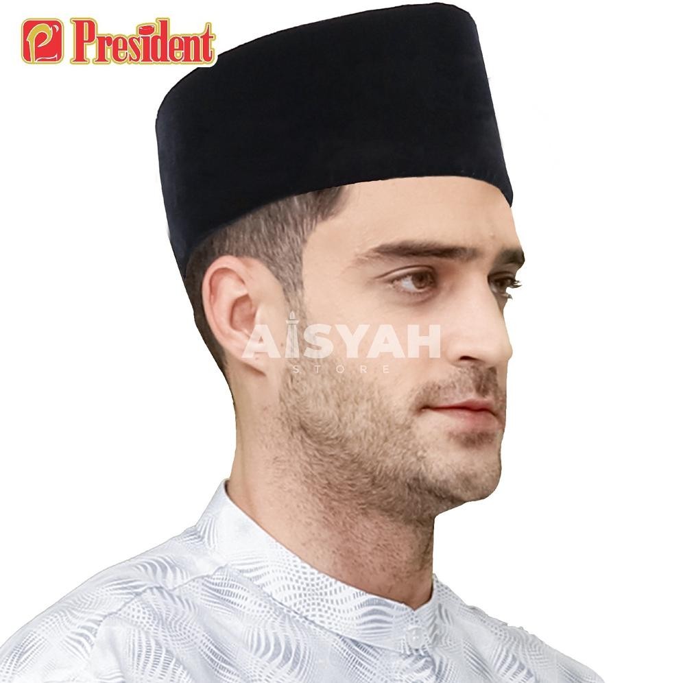 Songkok Hitam President AC Peci Hitam Kopiah Pria Dewasa dan Peci Anak Hitam merk President - Aisyah