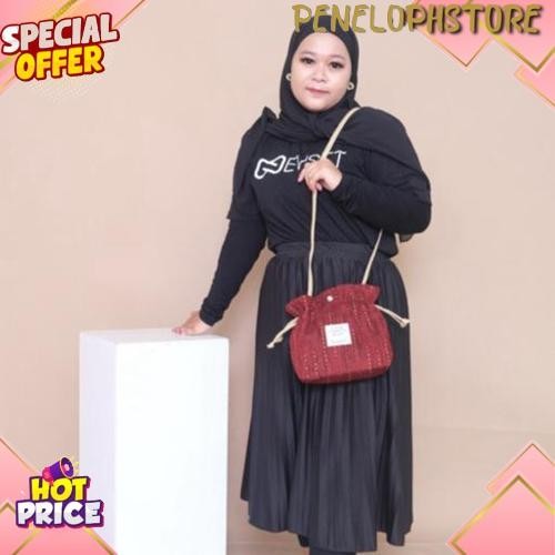 Tas Slingbag Mini Serut Tali Panjang Slempang Cewek Simpel Minimalis Murah COD Semarang Buat Lebaran
