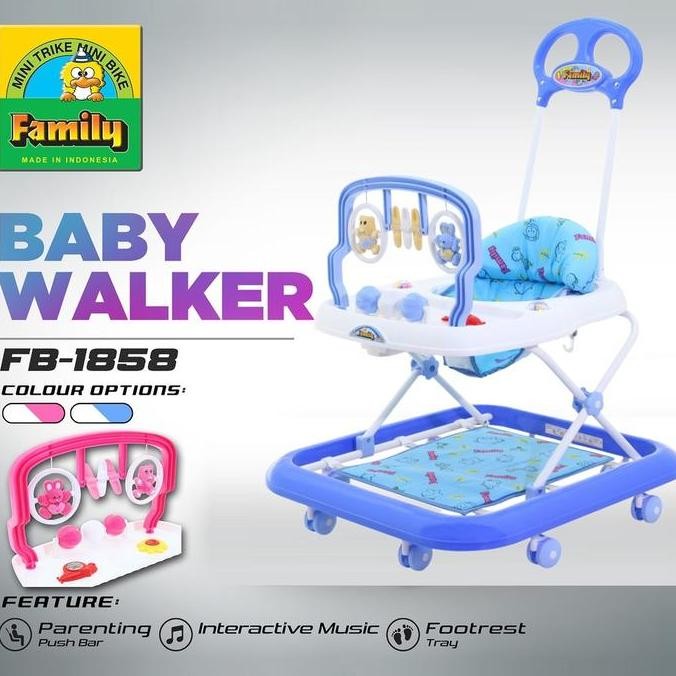 Family Fb1858 Baby Walker & Dorongan Bayi Mainan Gantung Biru & Pink Dengan Ic Musik & Tongkat Dorong 8 Roda Untuk Bayi 6 Bulan+