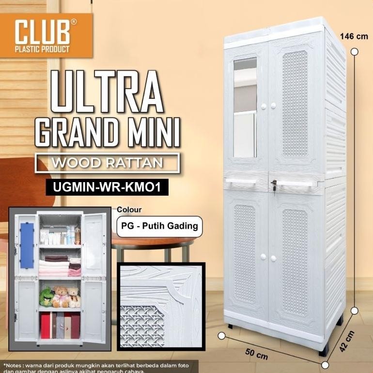CLUB Plastik - Ultra Grand Mini Lemari Pakaian Plastik - Almari Plastik Rak Susun 4 Plastik
