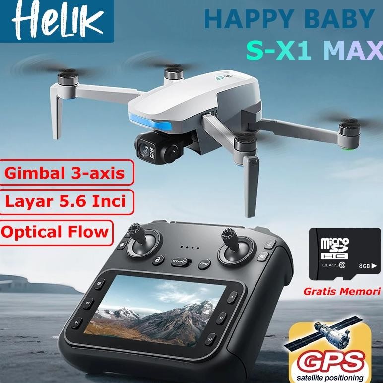 Drone S-X1 dengan Gimbal 3-Axis Drone GPS Brushless Motor 4K HD WIFI Layar 5.6 Inci Besar Ada Optica