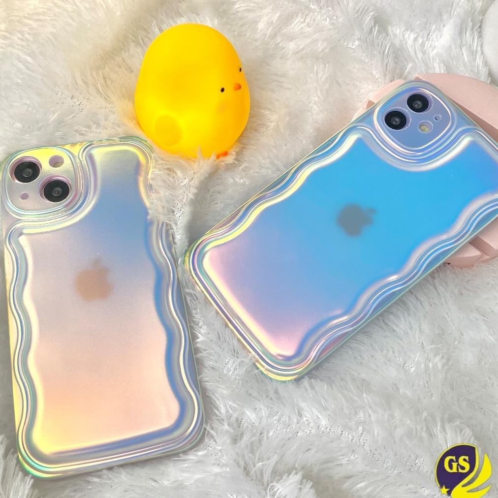 Termurah Soft Case Matte Iphone Hologram Curly Puff 3D Aurora Gradient Case Gelombang Bantal Warna G