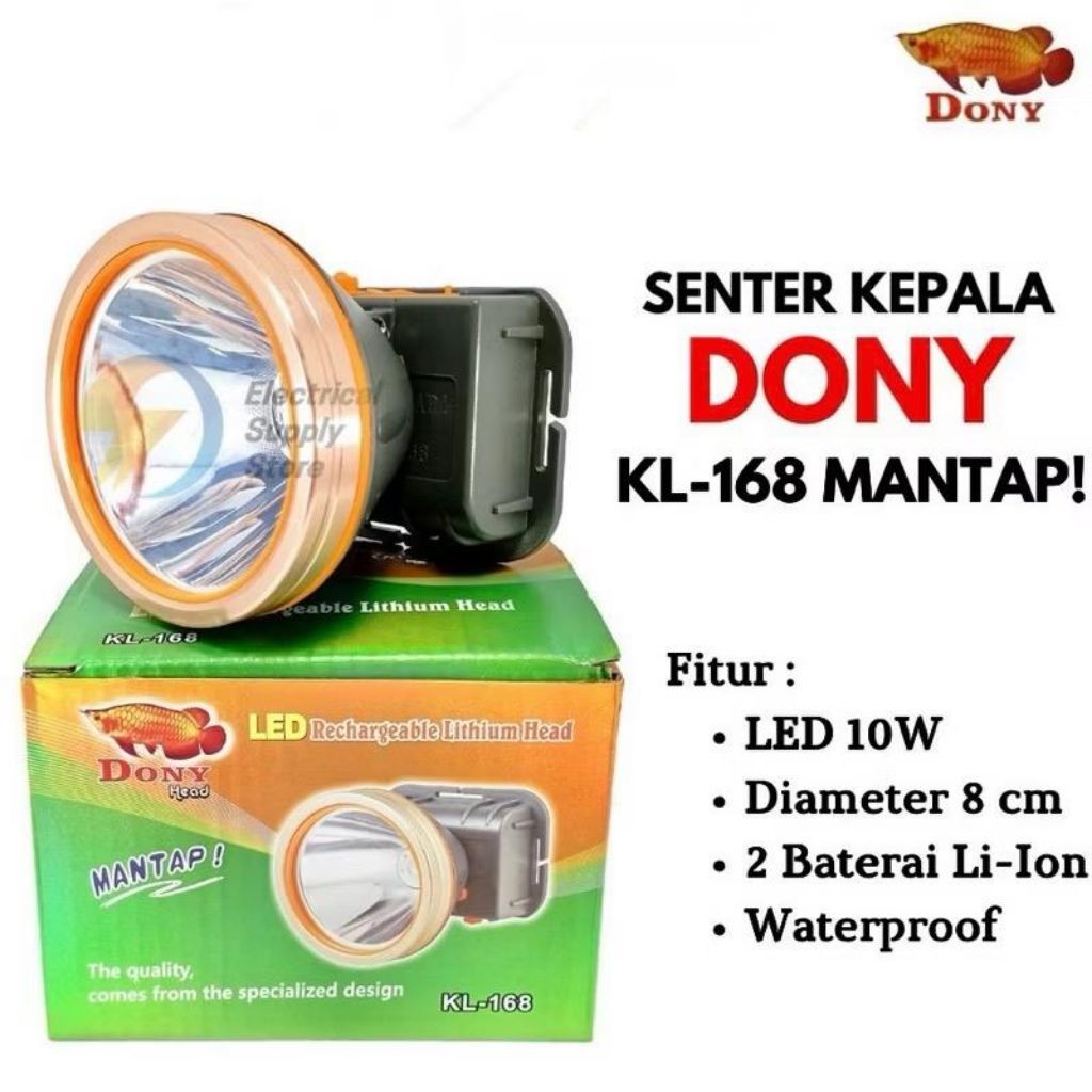 SENTER KEPALA DONY KL 168 ORIGINAL DUAL 2 BATERAI DONY LED PUTIH DAN KUNING