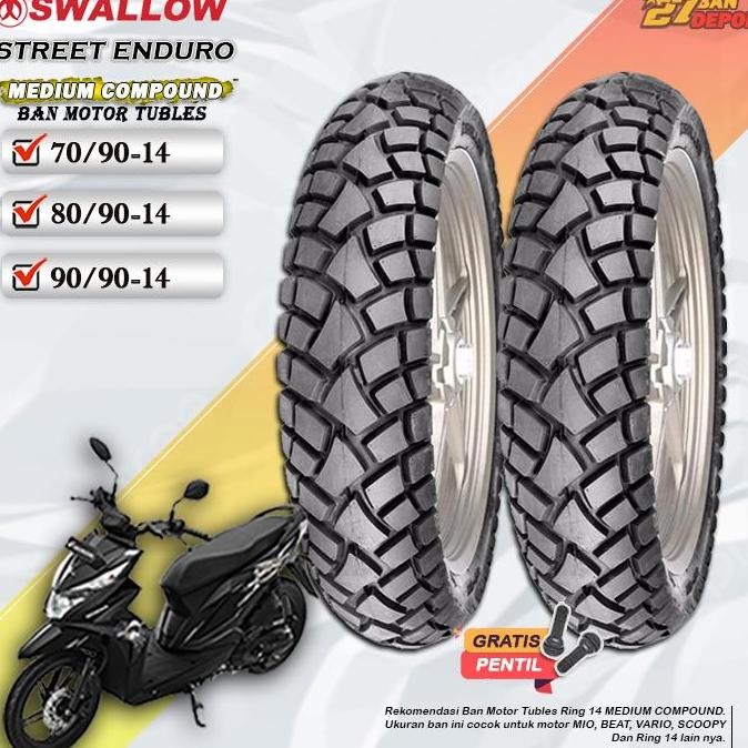 [SEPASANG] Ban Motor Beat Swallow Street Enduro Ring 14 Tubles Ban Motor Tubeless Mio Vario Ring 14