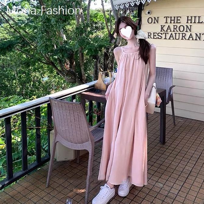 Moria QZ183 Maxi Dress Wanita Gaun Panjang Bertali Tanpa Lengan Gaun Pesta/Gaun Pantai/Gaun Berkobar