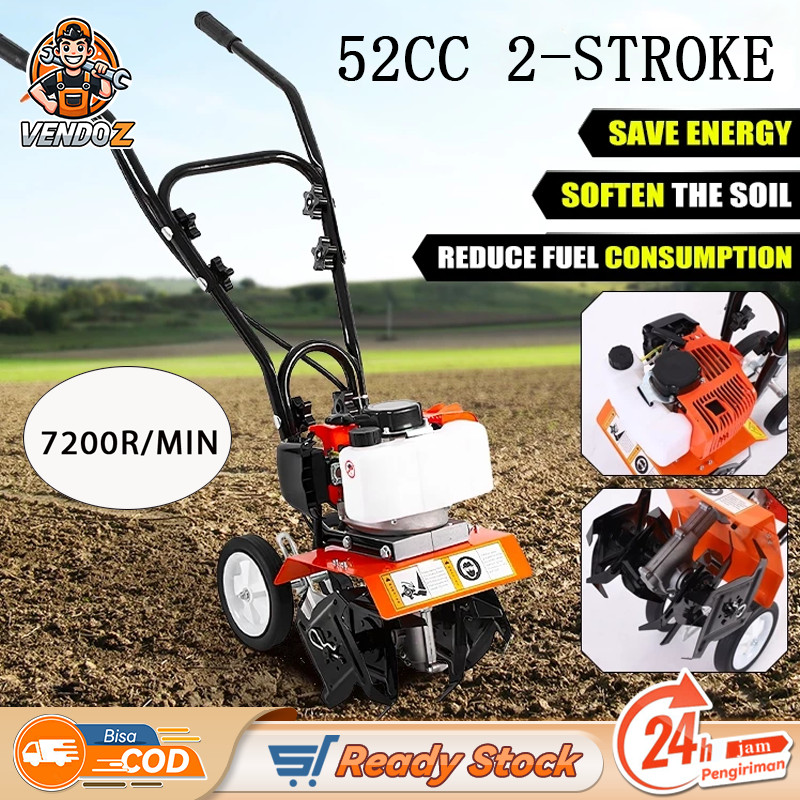 Mini Power Cultivator Tiller Mesin Traktor 52CC 2-Stroke Petrol Engine Rotary Mini Tiller Power Till