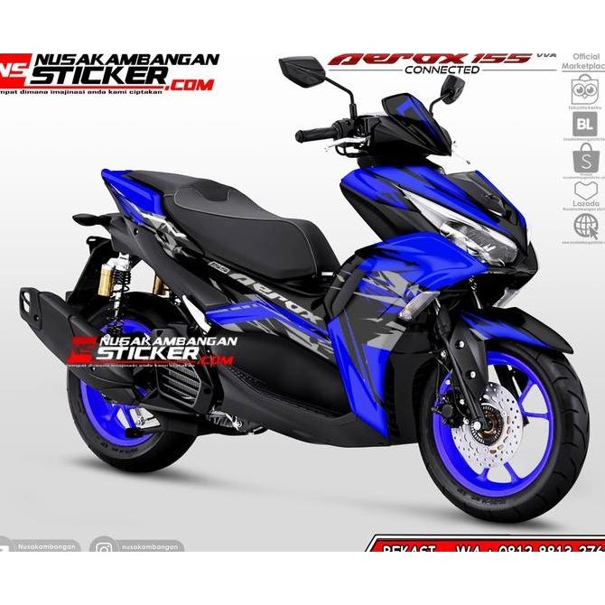 Stiker Aerox 155 VVA Connected Grafis Biru Motorcycle Original