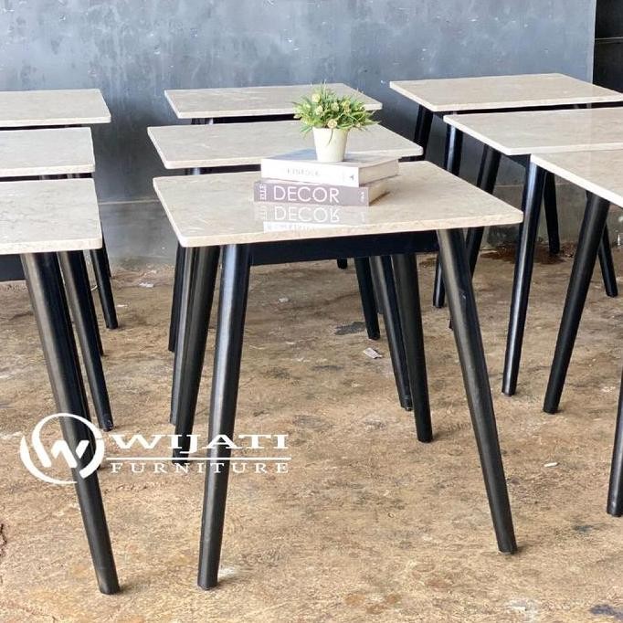 BEBAS ONGKIR - Meja Marmer Kotak kecil Kaki Kayu Jati Meja Cafe Jati