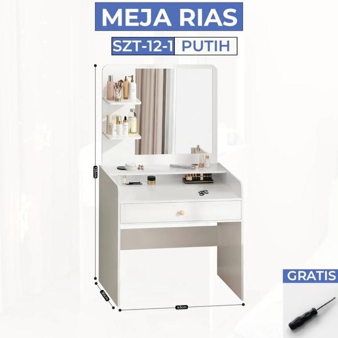DBest Grup - Meja Rias Cermin Minimalis Meja Rias Serbaguna Lemari Rak Kosmetik Laci Bahan Kayu SZT-