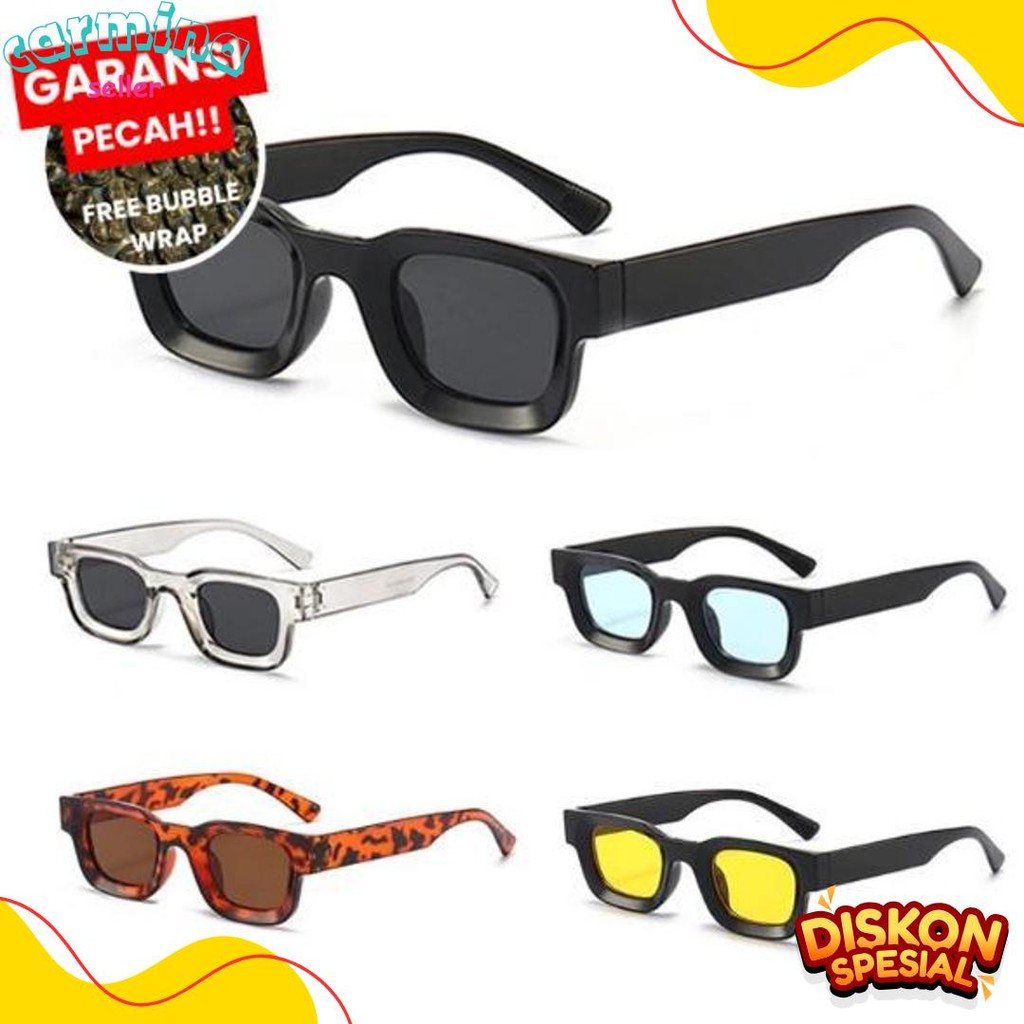 Diskon Kemerdekaan Kacamata Hitam Cowok Cewek Bingkai Persegi Kecil -Kacamata Gaya Vintage Pria Wani