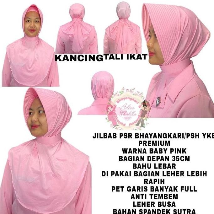 Promo JILBAB PSH YKB /PSR BHAYANGKARI POLA PREMIUM BABY PINK GARIS BANYAK FULL / GARIS DUA BELAKANG 