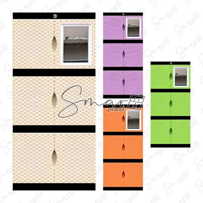 TERLARIS - Lemari plastik 3 susun tingkat mini kaca cermin kunci kabinet baju pakaian excel rak serb