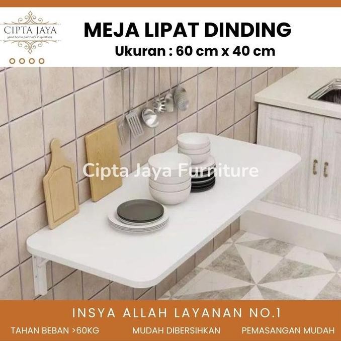 Furnitur Kamar Estetik Meja Lipat Dinding Kayu 60x40 cm Tempel Belajar Lesehan Gantung Besi Besar Ke