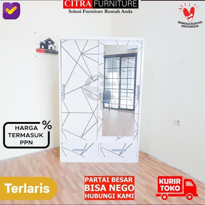 Lemari Pakaian Besi 2 Pintu Sliding Jumbo Minimalis | Wardrobe Steel
