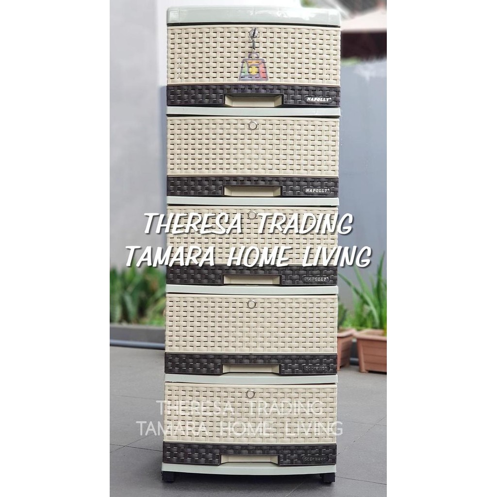 LEMARI PLASTIK NAPOLLY SCD 5 SUSUN 5 + RODA + KUNCI LACI