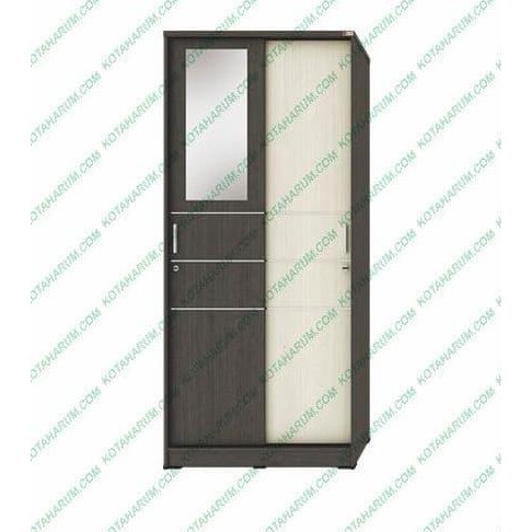 lemari baju pakaian cermin kaca 2 pintu geser sliding hitam putih band