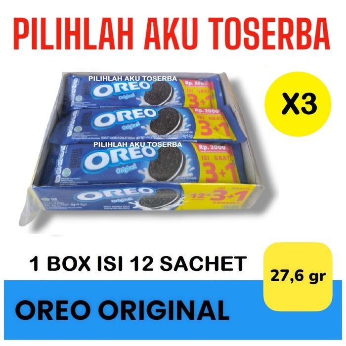 Biskuit Oreo Original Krim Vanilla 12 x 27 gr MENJADI 35 GR ( HARGA PAKET 3 BOX )