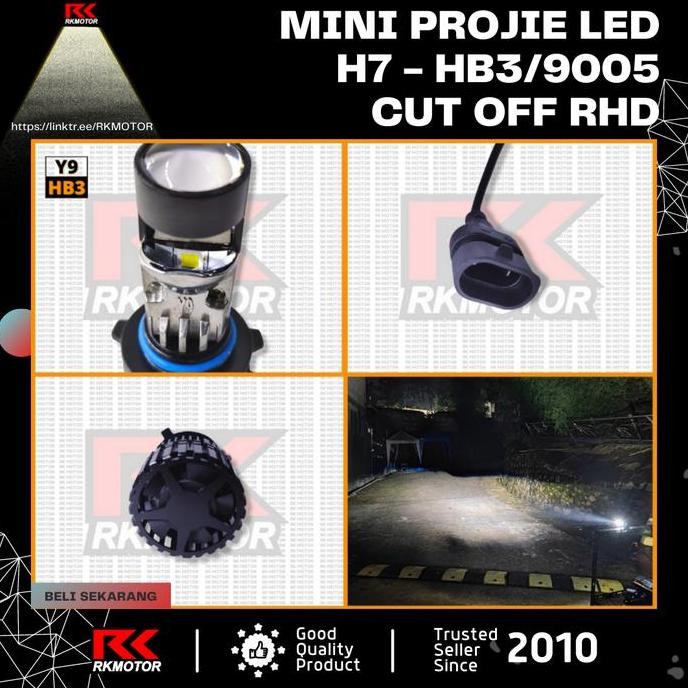 Y9 Mini Led Lens Projie H7 Hb3 9005 Cut Off Rhd Putih 26W - Garansi