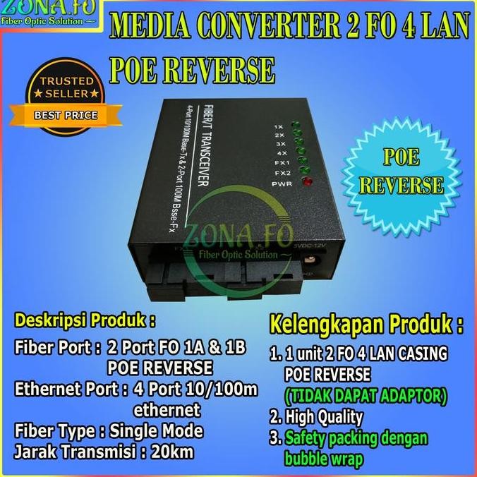 DV12 >> Media Converter 2 Port FO 4 Port LAN POE 10/100 2 FO 4 LAN POE